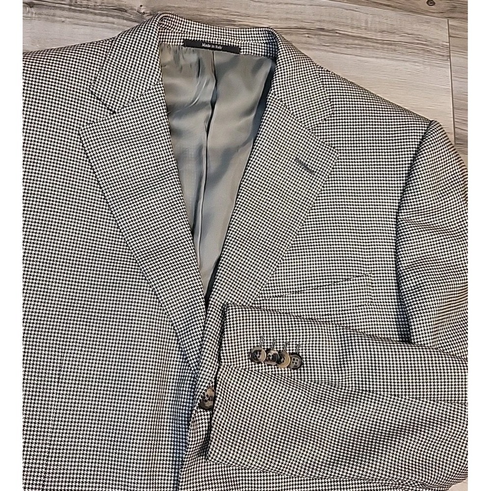 Ermenegildo Zegna Wool Houndstooth Blazer Mens 50C‎ Black White Sport Coat